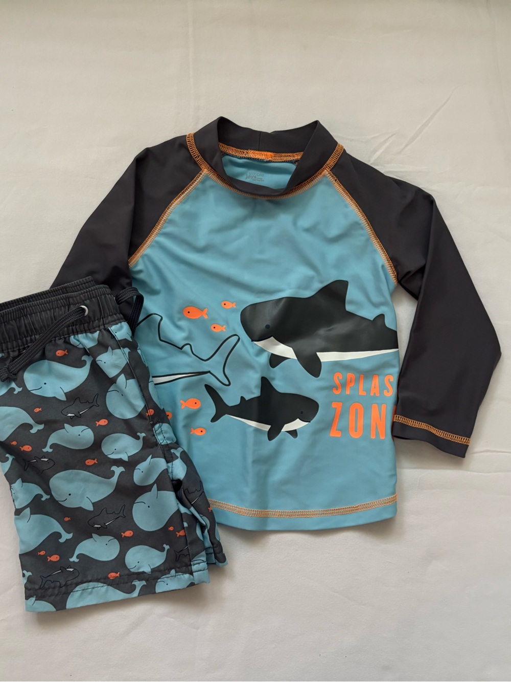Carter's Teal and Black Whale Rash Guard Swim Set